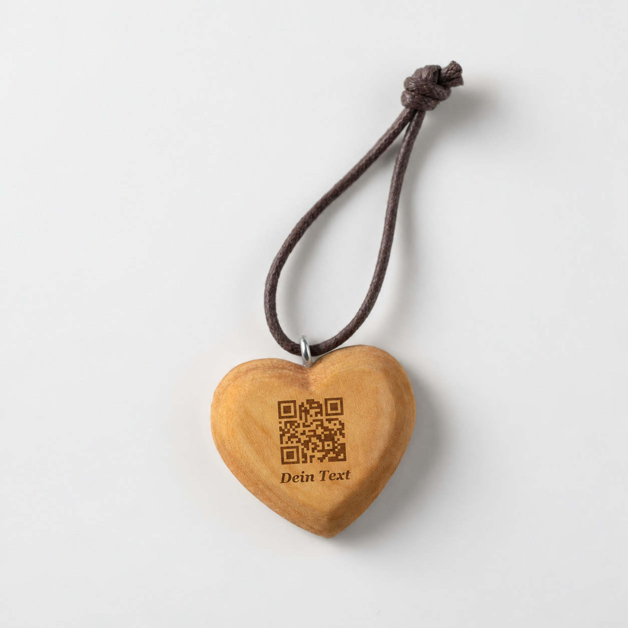 Piep-Post – QR-Holzanhänger Mini-Herz · Kirschholz – Beispielgravur